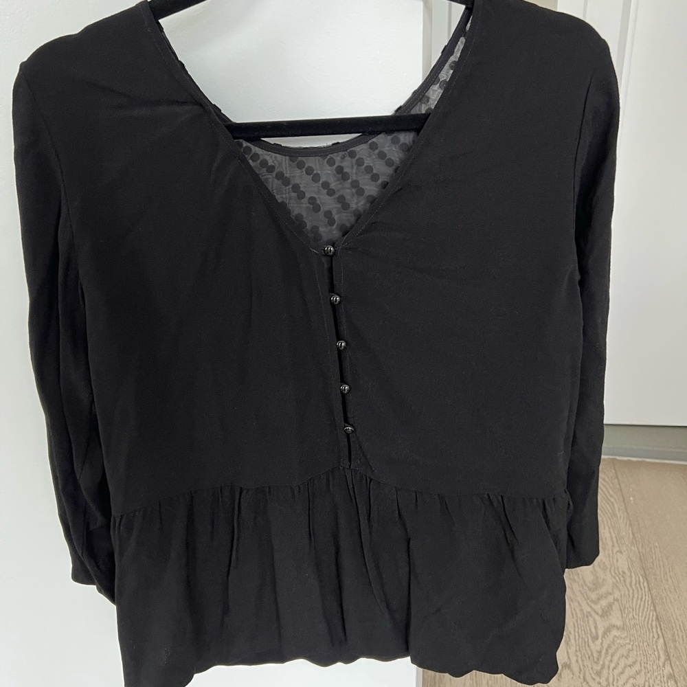 Sezane Black Blouse Sheer Lace Polka Dot size 36 - Picture 8 of 8